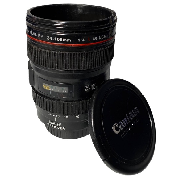 Source Unknown Other - 3/$10 Mug w/ Lid 5” Camera Lens Black Plastic